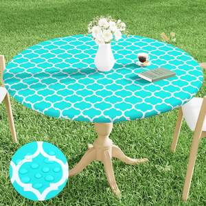 <strong>Round</strong> Picnic <strong>Tablecloth</strong> Waterproof Elastic Fitted Table Covers <strong>Wipeable</strong> Flannel Backed Vinyl <strong>Tablecloths</strong> for Camping - Product Image 4