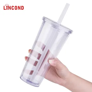 Lincoln Direct Factory Großhandel 16oz doppelwandige Kunststoff becher mit Deckel und Strohhalm