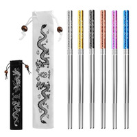 Baguettes Dragon en Métal Réutilisables, Conçues en Corée, Style Japonais, Acier Inoxydable 304, Antidérapantes, Lavables au Lave-Vaisselle, Gravées au Laser