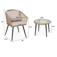 Ensemble de chaises de conversation d'extérieur en rotin, petit fauteuil de patio/balcon en osier avec table d'appoint