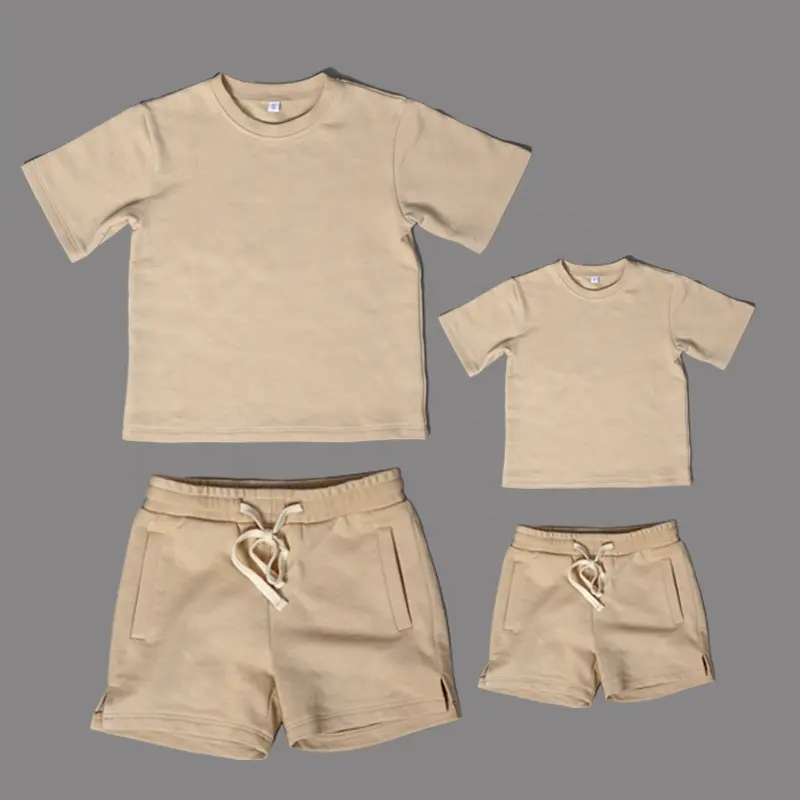 Boy Mommy And Me Track Suit Plain Cotton Basic Tee Jogger Shorts Set Customize Shirt And Shorts Set Matching Outfits For Family