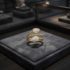 Luxury Pear Shape Halo Lab Grown Diamond Open Wrap <b>Ring</b> <b>Adjustable</b> Beaded Band Fine ladies <b>ring</b> - Product Image 1