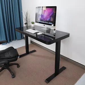 Black Tempered Glass Desktop Wireless Charging Electric Adjustable Standing Desk
