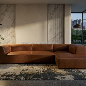 Canapé d'angle moderne en <span class=keywords><strong>cuir</strong></span> <span class=keywords><strong>vieilli</strong></span> avec chaise longue pour suite d'hôtel de luxe |   Canapé en L sur mesure |   FF&E commercial OEM - Product Image 1