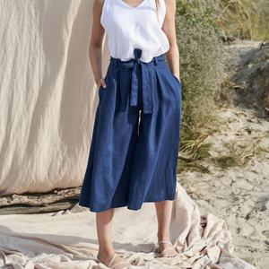 Pantalones Casuales de Lino para Mujer, Holgados, de Pierna Ancha, con Nudo Ajustable, para Trabajo o Uso Diario - Product Image 1