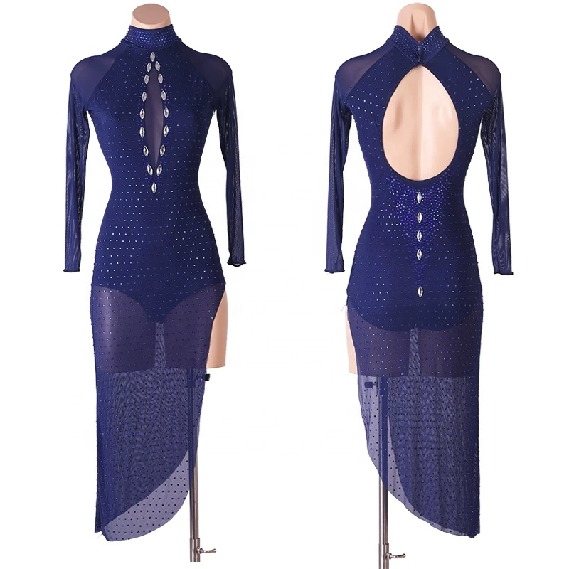 Meisjes Latin Race Jurk Kinderen Prestaties Ballroom Kostuum Salsa Tango Kwastje Latin danswedstrijd Jurk,Blauw,170