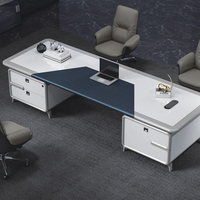 Ensemble de bureau de direction convertible moderne de luxe avec panneau solide, chaise en L, meuble de classement, finition cuir commercial, garantie 3 ans