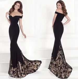 2021 Neues Design Elegante Frauen Schlankes Party kleid Schulter frei Boden langes schwarzes langes Bleistift-Abendkleid