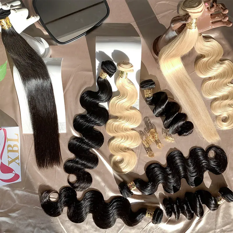 XBL Rusia 613 Bundel Rambut Perawan Pirang Ekstensi Rambut Humain Kutikula Selaras Pembuatan Rambut Virgin