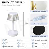 Lampe de table LED rechargeable moderne, abat-jour plissé en acrylique, 3 niveaux de luminosité, chargement USB-C, fonction mémoire, utilisation intérieure/extérieure