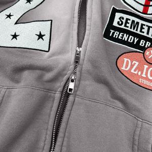 Nouveau design, sweat à capuche zippé en coton biologique délavé, coupe courte, surdimensionné, à double capuche, brodé, effet délavé à l'acide - Product Image 4