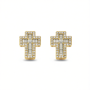 Pendientes de Cruz Dorada con Zirconia Engastada, Chapados en Oro de 18K, Joyería Religiosa Unisex de Moda, Regalo - Product Image 1