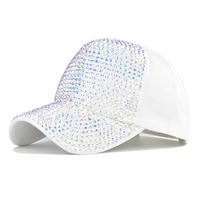 Venta caliente Rhinestone Bling Lady Mujeres Sombrero de béisbol Blue River CZ Diamond See Shell Plain Outdoor Sport Cap