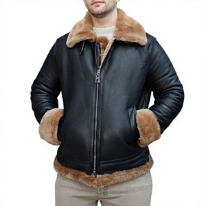 Chaqueta Bomber de Invierno para Hombre, de Cuero Genuino, con Forro de Piel Sintética, Cuello Alto, Cierre de Cremallera, Transpirable, Resistente al Viento, Personalizable OEM - Product Image 2