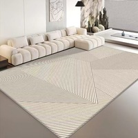Luxury Modern Geometric Cut Pile Minimalist Beige Rug, Custom Size, High-Low Texture, Cashmere Feel Large Home Area Rug