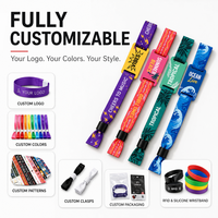 Bracelet en tissu tissé personnalisé avec puce RFID, réglable, pour entrée, en polyester, pour festival de musique et fête