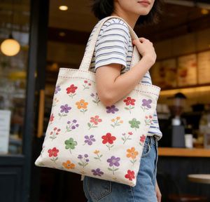 Recyclable Plain Cotton <b>Canvas</b> Shopping Tote <b>Bag</b> with Custom Logo Printed Letter Pattern Style - Product Image 2