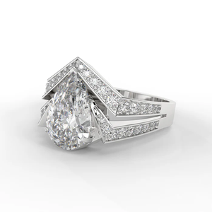Imperial Vector Chevron <b>Statement</b> <b>Ring</b> in 925 Sterling Silver with 18K White Gold Plating and Pear Shaped Centre Stone - Product Image 3