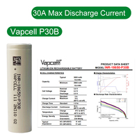 Authentique Molicel INR-18650 P30B 3000mAh 30A cellule rechargeable Li-ion à décharge élevée MOLI 18650 P1830B 3.7V pour batterie