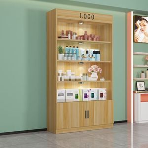 Vetrina Espositiva Moderna in Legno con Porta in Vetro e Serratura per Salone di Bellezza, Contenitori per Cosmetici e Regali - Product Image 3