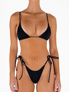 Ensemble de bikini triangulaire pour femmes, couleur unie, avec liens sur les côtés, maillot de bain à bretelles réglables, vêtements de plage pour dames - Product Image 4