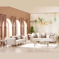 Ensemble de canapés en tissu doux en laine d'agneau, style minimaliste nordique, en forme de U, avec accents en bois massif, touche de designer, pour salons