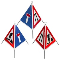 Panneau de signalisation routière pliable et portable avec trépied, signalisation triangulaire déroulable