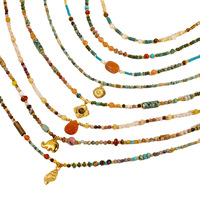 Collier de perles en pierre naturelle au design original, fabriqué à la main, collier de luxe en acier titane avec pendentif éléphant conque, bijoux vintage