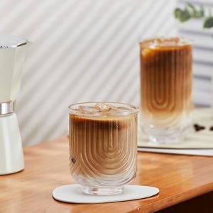 Creative U-Shaped <b>Large</b> Capacity Glass Beverage Cup American Iced Latte Coffee <b>Mug</b> Striped Design Tall Household Milk Stocked - Product Image 1