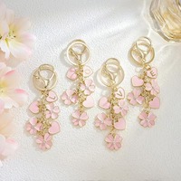 Porte-clés en alliage Cœur et Fleur avec breloque lettre initiale, plaqué or, émail, tendance mode, élégant, pendentif de sac, accessoire cadeau