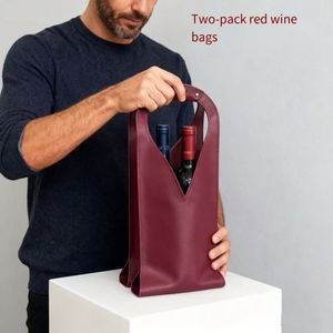 2 Bottles Leather Wine Tote <b>Bag</b> Vintage PU Wine Carrier <b>Gift</b> Handbag - Product Image 2