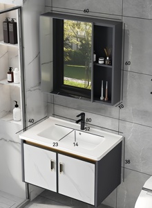 Mueble de Baño de Lujo de Aluminio Espacial Resistente al Agua con Lavabo de Cerámica Integrado para Hotel, Apartamento Pequeño, Balcón - Product Image 6