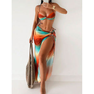 Оптовая продажа, XS-L асимметричное плетеное бикини с завязками и ремешком, сексуальная Длинная юбка, комплект купальников - Product Image 1
