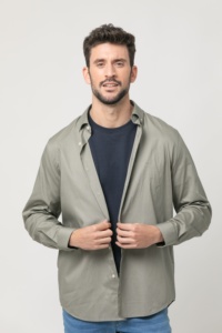 Prime Quality Button Down Collar 100% algodón manga larga Slim Cut hombres camisas verdes para venta al por mayor - Product Image 3