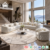 Hochwertiges Samt-Ecksofa-Set mit Goldakzenten für Villen-Innendesign-Projekte, Komplettlösung für das Gesamte Haus