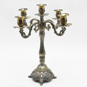 Wedding Candle Holder Stand Wedding Floor Large European Pattern Bronze Candlestick Reusable Taper Candle Holder Stand 5 Candle Metal Candelabra