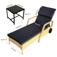 Chaise longue d'extérieur réglable en rotin avec table d'appoint, transat de patio avec coussin pour piscine, jardin, hôtel