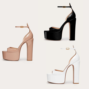 Sandales sur mesure - Plateforme à bout ouvert, talons hauts épais, chaussures sexy couleur nude pour femmes - Product Image 4