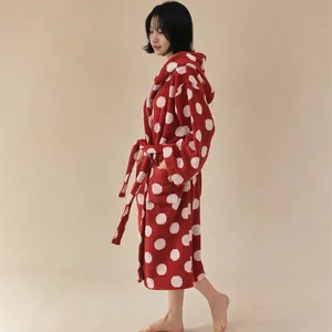 Factory Wholesale Cotton Kid Pajama Polka Dot 100% Cotton Bathrobe Breathable Custom Hooded Bathrobe