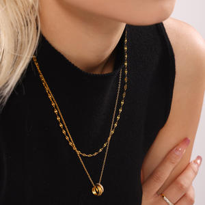 Ins 18K altın kaplama paslanmaz çelik dudak zinciri yuvarlak daire aşk zirkon taş kolye kolye kadınlar için - Product Image 1