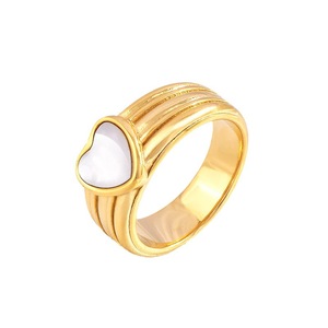 Anillos de dedo de acero inoxidable con rayas de corazón de concha blanca Vintage, joyería chapada en oro de 18 quilates, anillo impermeable delicado a la moda - Product Image 4