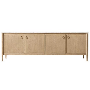 Meuble TV de salon en bois massif de style américain avec console de contrôle multimédia et rangement - Product Image 1
