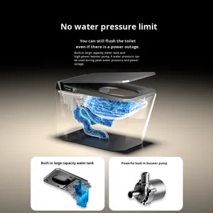 Inodoro Inteligente Color Gris Metálico, Forma de Diamante, Sin Límite de Presión de Agua, Montaje en Suelo, Trampa en P, Trampa en <span class=keywords><strong>S</strong></span>, 300/400MM, con Protección de Espuma - Product Image 4