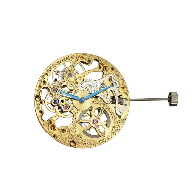 Custom Logo Mechanical Visible Balance Wheel Pocket Watch Gold Engraved Skeleton Movement