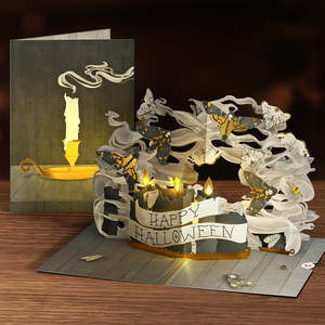 Tarjetas Pop-up 3D <span class=keywords><strong>de</strong></span> Halloween con Luz LED, Diseño <span class=keywords><strong>de</strong></span> Calabaza y Fantasma, con Sobre y Nota en Blanco, para Regalo <span class=keywords><strong>de</strong></span> Fiesta - Product Image 4