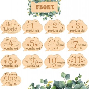 Disques en bois <span class=keywords><strong>double</strong></span> face gravés, accessoires de photographie pour nouveau-nés, cartes de jalons mensuels pour bébés, pour fête prénatale - Product Image 3