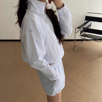 Ensemble 2 pièces Alogant pour femme : veste d'été unie à demi-zip, col montant, coupe ample sportive et décontractée, UPF30, en coton, avec short au-dessus du genou