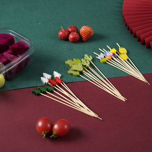 WOWEI stuzzicadenti in bambù bastoncini da Cocktail forniture per feste 12cm 100 pezzi monouso in bastoncini di bambù per spiedino 100 pezzi Set frutta <span class=keywords><strong>Ork</strong></span> - Product Image 4