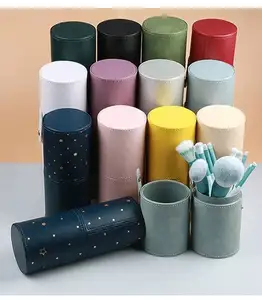 여행 PU 가죽 메이크업 브러쉬 케이스 주최자 화장품 홀더 메이크업 브러쉬 컵 실린더 보관 가방