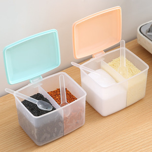 Double Compartment <b>Plastic</b> Spice Jar With Spoon Flip Top <b>Lid</b> For Solid Seasonings Kitchen Storage <b>Container</b> - Product Image 1
